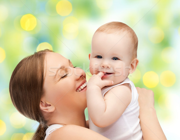 Stockfoto: Gelukkig · moeder · baby · groene · mensen · familie