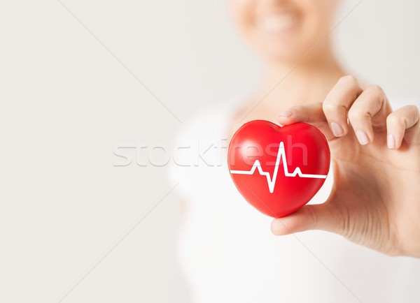 close up of hand with cardiogram on red heart Stock photo © dolgachov