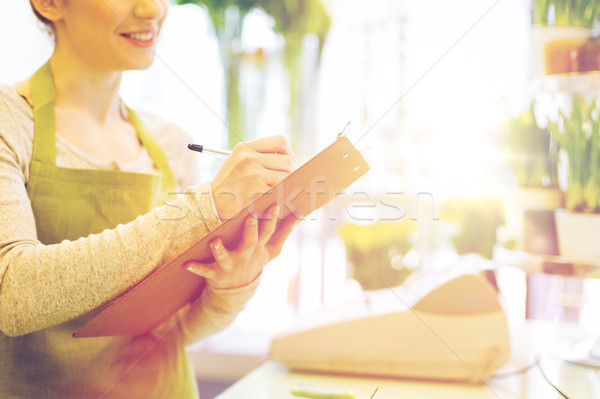 Foto stock: Mulher · clipboard · pessoas · venda