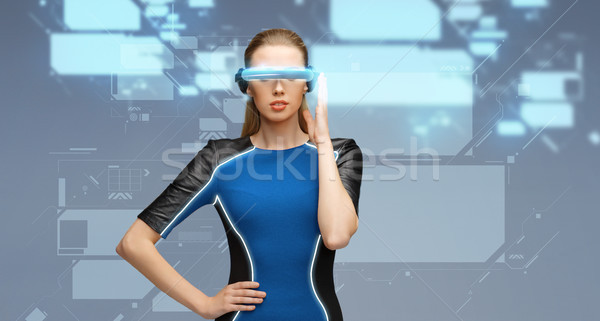 Foto stock: Mujer · virtual · realidad · gafas · 3d · ciencia · tecnología