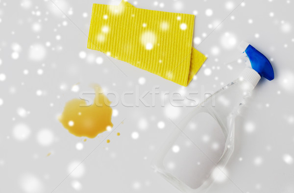 cleaning rag, detergent spray and spilled stain Stock photo © dolgachov