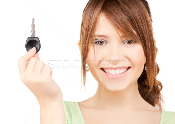 快樂 十幾歲的女孩 車鑰匙 圖片 女子 微笑 商業照片 © dolgachov