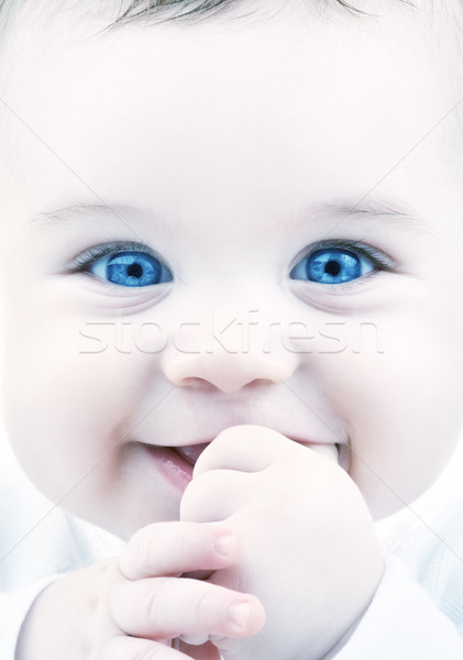 愛らしい 赤ちゃん 青い目 クローズアップ 肖像 笑顔 ストックフォト © dolgachov