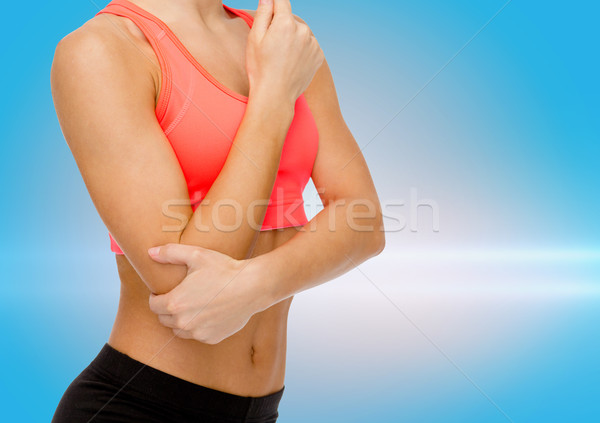 Stockfoto: Vrouw · pijn · elleboog · gezondheidszorg · fitness