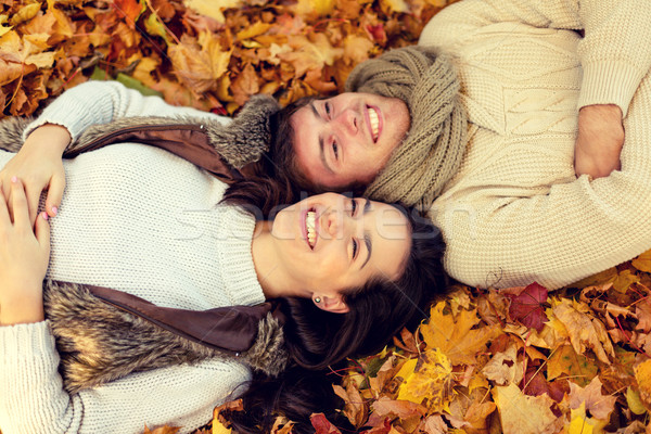 [[stock_photo]]: Souriant · couple · automne · parc · amour