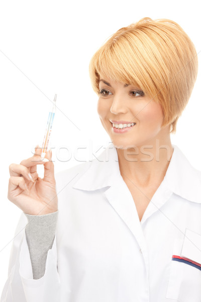 Vonzó nő orvos hőmérő kép nő boldog Stock fotó © dolgachov