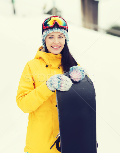 Stockfoto: Gelukkig · jonge · vrouw · snowboard · buitenshuis · winter · recreatie