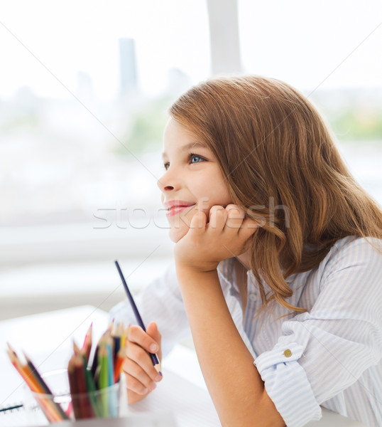 Stockfoto: Weinig · student · meisje · tekening · school