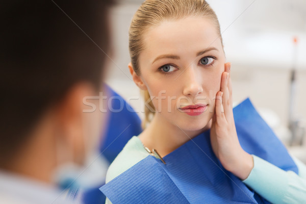 male dentist with woman patient at clinic Stock photo © dolgachov