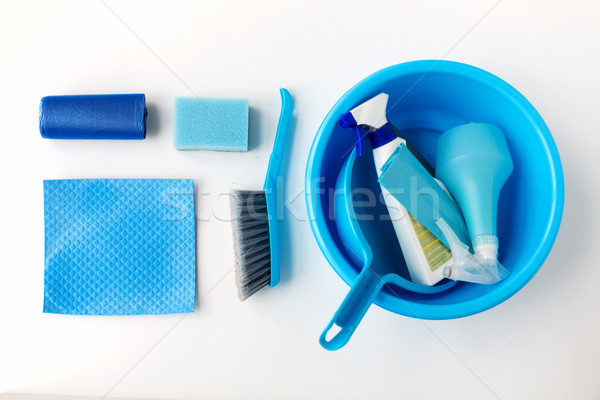 basin with cleaning stuff on white background Stock photo © dolgachov