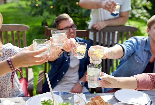 Fericit prietenii băuturi vară garden party timp liber Imagine de stoc © dolgachov