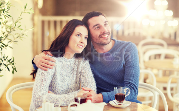 счастливым пару питьевой чай ресторан люди Сток-фото © dolgachov