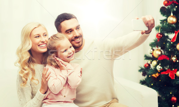 family taking selfie with smartphone at christmas Stock photo © dolgachov