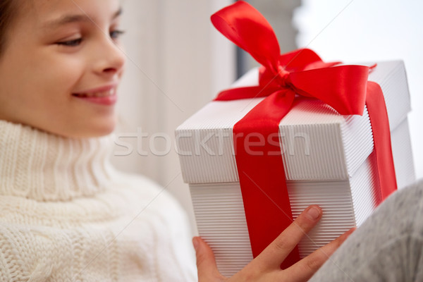 Stok fotoğraf: Kız · Noel · hediye · oturma · ev · çocukluk