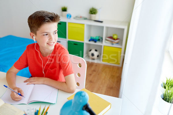 Stock foto: Glücklich · Studenten · Junge · schriftlich · Notebook · home