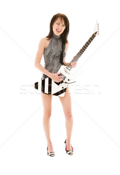 Rock babe photos fille guitare électrique blanche Photo stock © dolgachov
