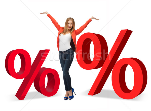 Kadın yüzde işaretleri iki büyük kırmızı Stok fotoğraf © dolgachov