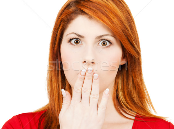 amazed woman with hand over mouth Stock photo © dolgachov