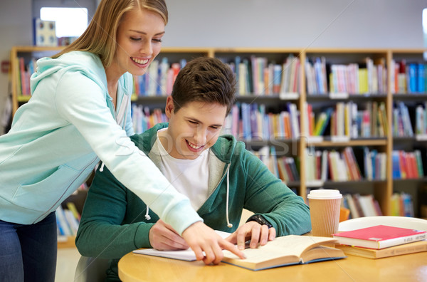 Heureux élèves examens bibliothèque personnes connaissances [[stock_photo]] © dolgachov