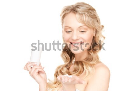 Fiatal nő tabletták kép fehér nő orvosi Stock fotó © dolgachov