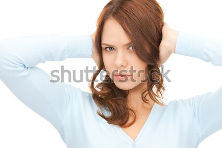 Femme mains oreilles photos stress tête [[stock_photo]] © dolgachov