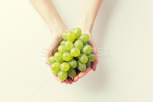 close up of woman hands holding green grape bunch Stock photo © dolgachov