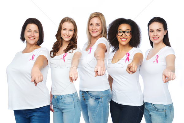 Glücklich Frauen Brustkrebs Bewusstsein Bänder Stock foto © dolgachov