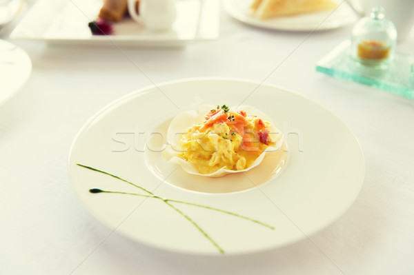 close up of restaurant dish on table Stock photo © dolgachov