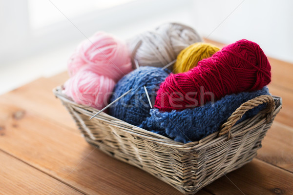 basket with knitting needles and balls of yarn Stock photo © dolgachov