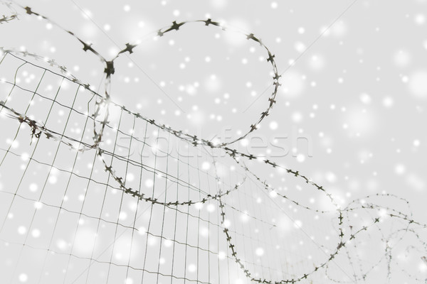 barb wire fence over gray sky and snow Stock photo © dolgachov