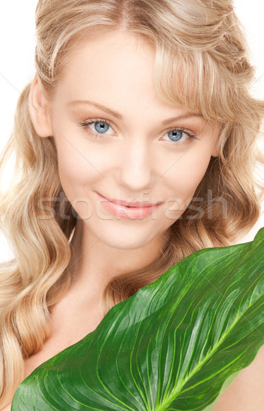 Kadın yeşil yaprak resim beyaz mutlu sağlık Stok fotoğraf © dolgachov