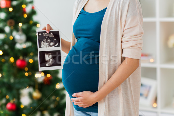 pregnant woman with ultrasound images at christmas Stock photo © dolgachov