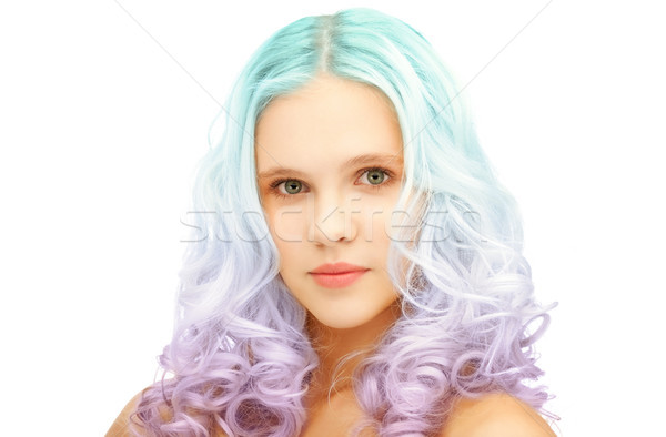 Stock foto: Teen · girl · trendy · farbenreich · Gradienten · gefärbt · Haar