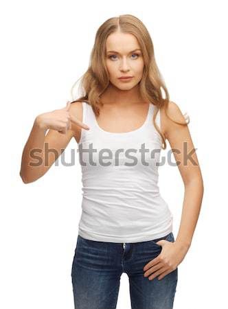 Calme sérieux femme blanche tshirt photos [[stock_photo]] © dolgachov
