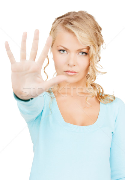 Nő készít stop kézmozdulat üzlet kommunikáció Stock fotó © dolgachov