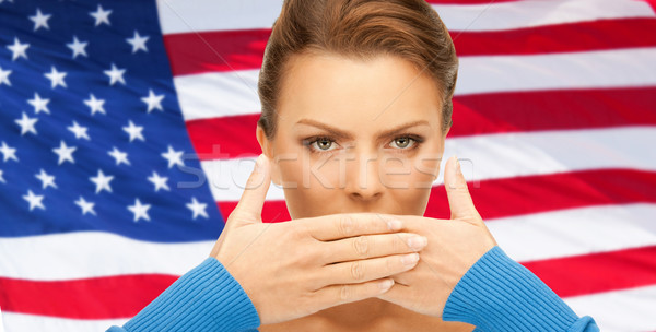 Vrouw handen mond USA politiek samenzwering Stockfoto © dolgachov