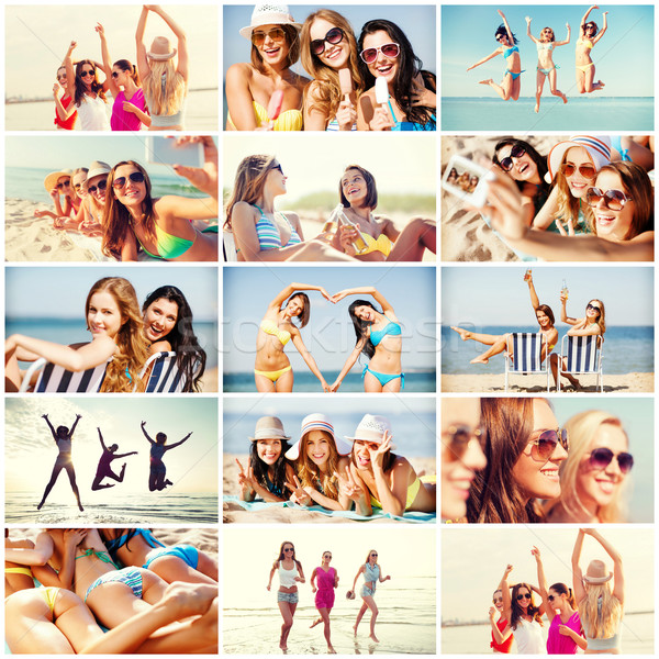 girls having fun on the beach Stock photo © dolgachov