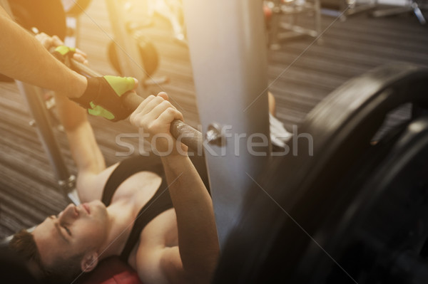 Zwei junge Männer Langhantel Muskeln Fitnessstudio Sport Stock foto © dolgachov