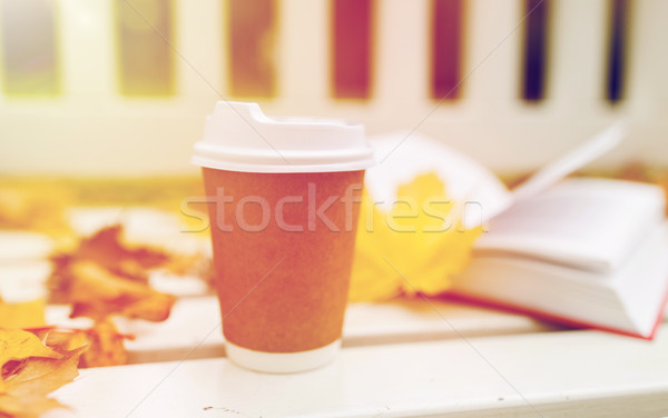 coffee drink in paper cup on bench at autumn park Stock photo © dolgachov