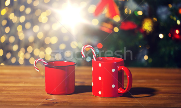 [[stock_photo]]: Noël · bonbons · table · en · bois · vacances · hiver