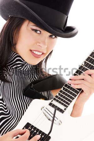 Rock babe femme haut chapeau or Photo stock © dolgachov