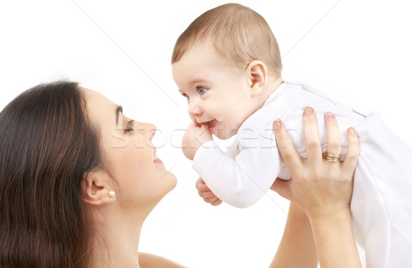 Stock foto: Glücklich · Mutter · Baby · Junge · Bild · weiß