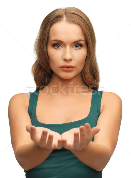 Frau halten etwas Palmen Bild Gesicht Stock foto © dolgachov