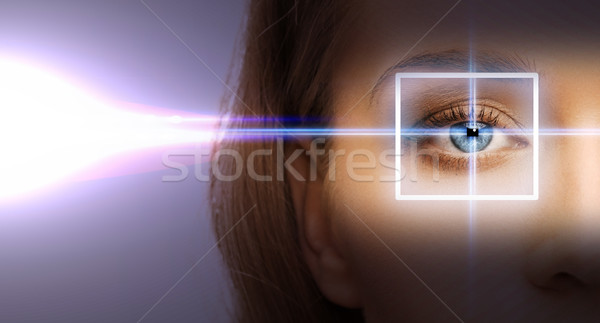 Frau Auge Laser Korrektur Rahmen Gesundheit Stock foto © dolgachov
