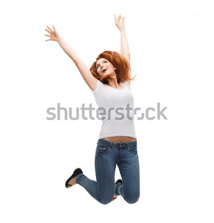 Branco tshirt saltando atividade felicidade Foto stock © dolgachov