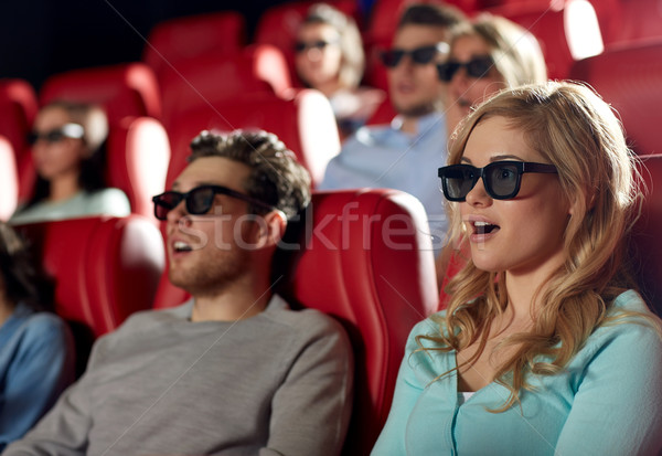 Vrienden kijken horror film 3D theater Stockfoto © dolgachov