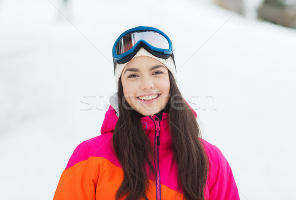 Foto stock: Feliz · mulher · jovem · ao · ar · livre · inverno · lazer