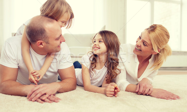 Stockfoto: Ouders · twee · meisjes · vloer · home · familie