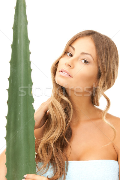 Kobieta aloesu zdjęcie szczęśliwy zdrowia zielone Zdjęcia stock © dolgachov