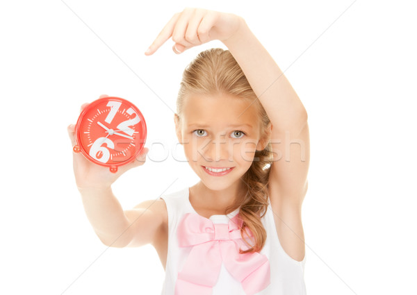 Mädchen halten Wecker Bild weiß Uhr Stock foto © dolgachov